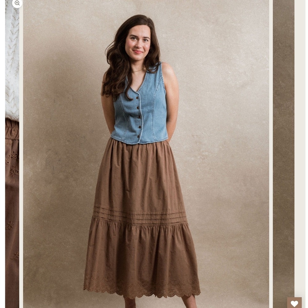 Neuflora Santa Monica Eyelet Tiered Midi Skirt Boho Prairie Cottagecore Size L